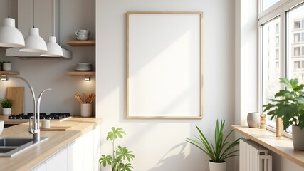 Scandinavian Kitchen Poster Mockup - Panoramic 3D Render