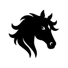 Minimalist black silhouette of a horse's head with flowing mane