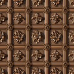 wood carving floral ornament. seamless pattern