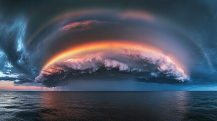 Spectacular celestial arc and oceanic expanse creating a dramatic vista
