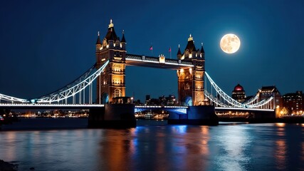 Obraz premium London Tower Bridge Full Moon Night Illumination