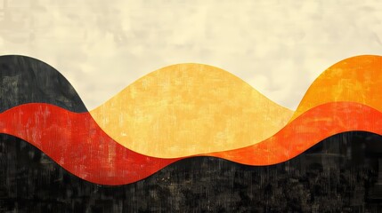 Obraz premium Abstract Painting with Layered, Organic, Flowing Forms in Golden, Red, Black, and White Tones