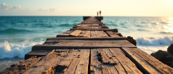 Naklejka premium Crumbling Pier, Coastal Colors, Dramatic Hues