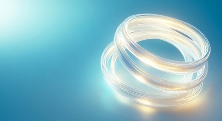 Naklejka premium Glowing white spiral band on blue background, 3D rendering illustration
