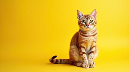 Calm Cat Portrait on Yellow Background