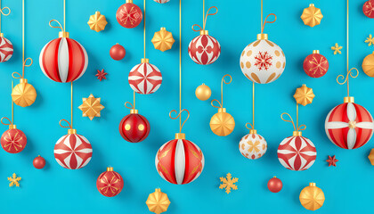 Pattern of papercraft baubles on blue background, vector style. with white shades