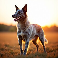 Blue Heeler Sunset Field Portrait