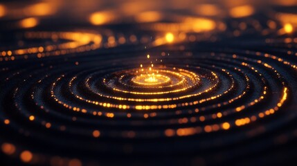 Obraz premium Concentric golden circles emanate light against a dark background