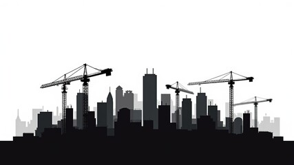 Obraz premium Black Silhouette Construction Site Cityscape Urban Development
