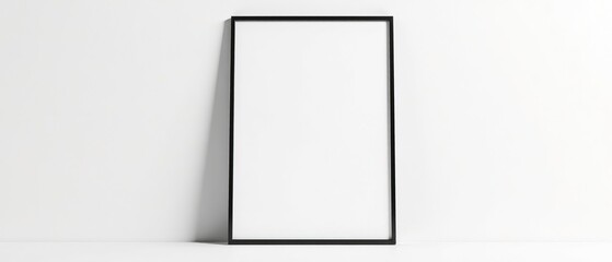 Black Frame Lean on White Wall Interior Mockup - Bright, Colorful Scene
