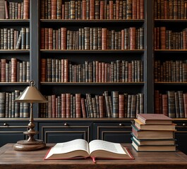 Fototapeta premium Antique Library, Classic Books, Vintage Interior, Elegant Design