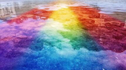 Obraz premium Chromatic Reflections, Urban Mirage on Tranquil Waters Surface Abstract