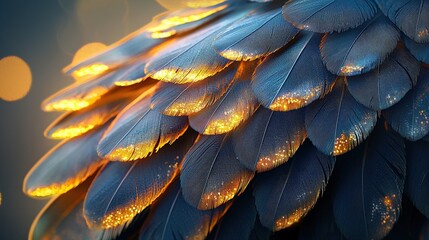 Obraz premium Close-up of a bald eagle feather details with glowing highlights