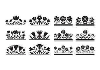 A collection floral borders. The first border has a simple rose design. The second border has a pattern of intertwined roses and leaves. The third border has a pattern