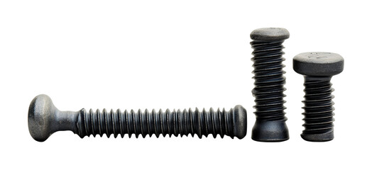 Industrial fasteners screws and bolts collection isolated on transparent background