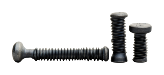 Industrial fasteners screws and bolts collection isolated on transparent background