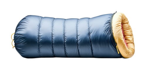 Camping action sleeping bag for outdoor adventures isolated on transparent background