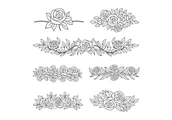 A collection stylish floral borders. The first border has a simple rose design. The second border has a pattern of intertwined roses and leaves. The third border