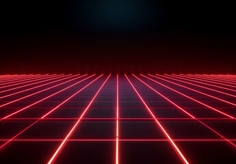 Crimson Cybernetic Matrix, A Radiant Grid Landscape Radiating Forward into Abstract Digital Dimension with a Dark Undulating Horizon