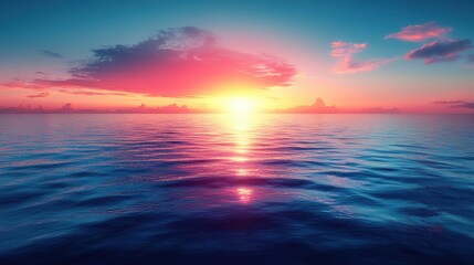 Obraz premium Vibrant sunset over calm ocean, peaceful sky