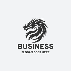 Dragon head logo design vector illustration in black and white style on a white background