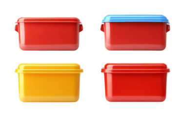 Colorful plastic storage containers for your studio isolated on transparent background