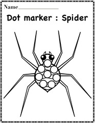 Spider dot marker worksheet activity for kids, preschool, kindergarten and homeschool , fit for 8.5”x11” size