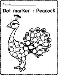 Peacock dot marker worksheet activity for kids, preschool, kindergarten and homeschool , fit for 8.5”x11” size