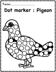 Pigeon dot marker worksheet activity for kids, preschool, kindergarten and homeschool , fit for 8.5”x11” size