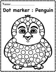 Penguin dot marker worksheet activity for kids, preschool, kindergarten and homeschool , fit for 8.5”x11” size