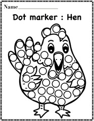 Hen dot marker worksheet activity for kids, preschool, kindergarten and homeschool , fit for 8.5”x11” size