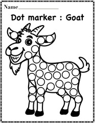 Goat dot marker worksheet activity for kids, preschool, kindergarten and homeschool , fit for 8.5”x11” size