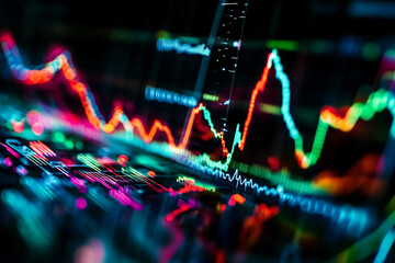 A vivid abstract display charts and graphs with bright colors generated with AI