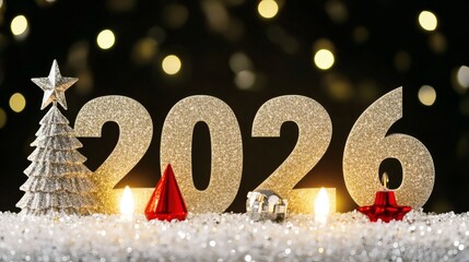 Festive decoration for the New Year celebration in 2026 featuring sparkling elements and festive colors