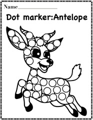Antelope dot marker worksheet activity for kids, preschool, kindergarten and homeschool , fit for 8.5”x11” size
