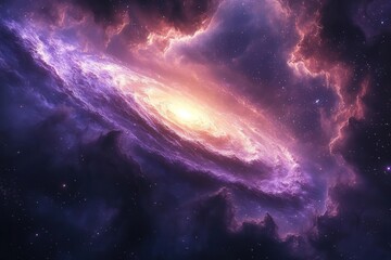 Fototapeta premium spectacular spiral galaxy photographed against the cosmic void billions of stars creating luminous arms deep purples and blues with glowing stellar clouds