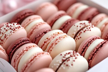 Obraz premium A box of Valentine's Day macarons. Generative AI