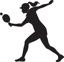 A female table tenis ball player silhouette, using flat solid black color design, vector illustration design on a white background.