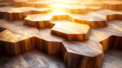 Organic polygons nature-inspired shapes on a woode table featuring hexagons and geometric designs in close-up view
