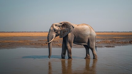 Starving Elephant Wandering Through Dried Up Riverbed A Stark Image of