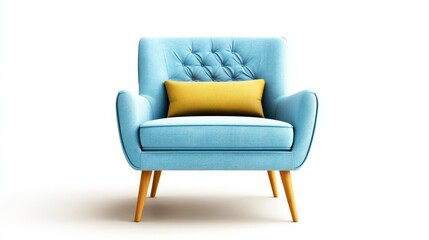 Fototapeta premium A golden and light blue classic armchair isolated on a white background
