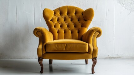 A luxurious vintage gold armchair on a white background