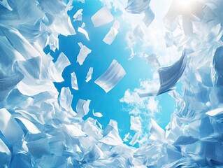 Soaring documents against a bright blue sky symbolizing freedom and fresh starts
