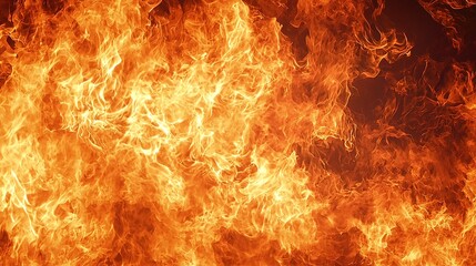 Intense flames fill the frame, vibrant orange and yellow hues.