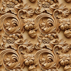 wood carving floral ornament. seamless pattern