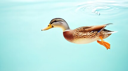 Fototapeta premium A mallard duck gracefully swimming in clear turquoise water, showcasing its vibrant colors and serene environment