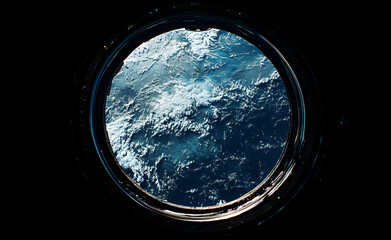 Panoramic Glimpse, An Ethereal View of Earth Through a Spacecraft Window Illuminating the Vastness of Space and the Beauty of Our Planet