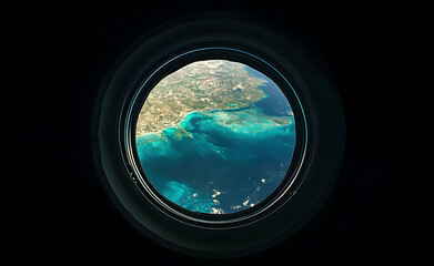 A Glimpse of Terrestrial Beauty, Exquisite Coastline Seen Through an Airplane Window Offering a Unique Perspective of Earth's Splendor