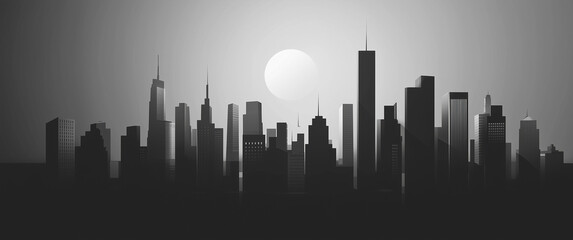 Fototapeta premium Silhouette City Skyline In Black And White