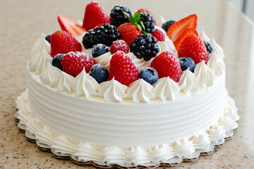 Elegant Photograph of a Freshly Baked Berry Cake - Ideal for Bakery Marketing and Food Blogs
